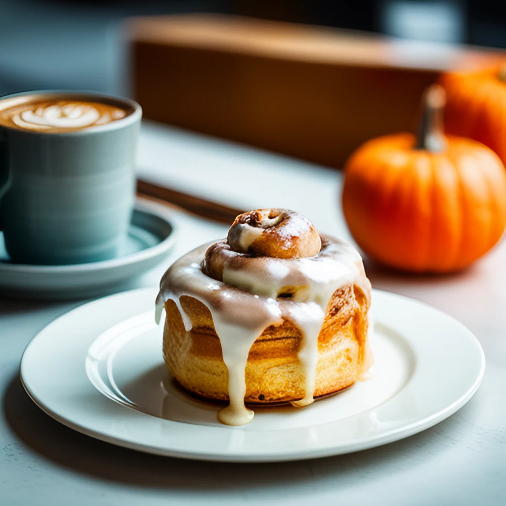 latte and cinnamon roll