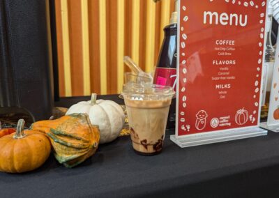 pumpkin themed coffee bar at baby shower