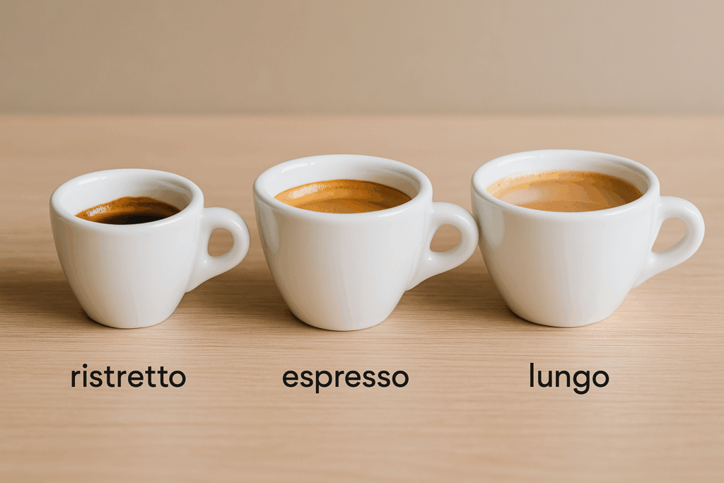 ristretto, espresso and lungo