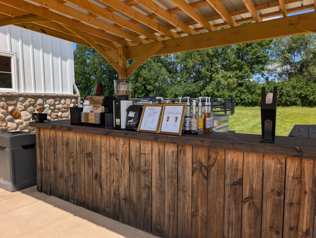 coffee bar at barn wedding venue in Indiana