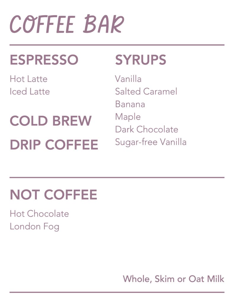 birthday party coffee menu