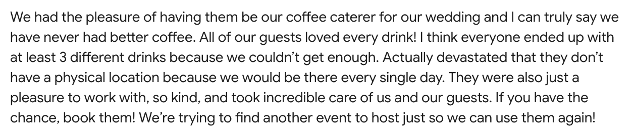 wedding coffee catering review